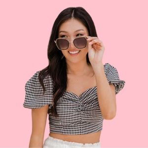 Pink Lily - You’re Genuine Gingham Black Blouse, Medium. New without tags.